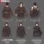 Placeholder: Character sheet, male, black hair, poor, old leather armor