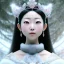 Placeholder: smooth hyper realistic, beautiful smiled Japanese goddess in crown, pale colors, dark cosmos background, cat еye, extremely sharp detail, finely tuned detail, ultra high definition, 8 k, unreal engine 5, ultra sharp focus, accurate sword wings, positive smile, lot of details, fit within portrait, Ambiance winter, perfect composition, perfect hair, perfect hands, finger up gestures