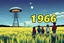 Placeholder: bumper sticker design in long rectangle, westall in bold heading text ufo 1966, lots of school children looking up in a field with high voltage powerline and gumtree's, mysterious cool, bold