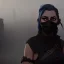 Placeholder: women, faces covered in black masks, ragged clothes, holding flag, war-torn, destroyed city in the background, 8k resolution, hyperrealistic, detailed matte painting, b&w, dynamic lighting, war, anarchy, terrorists