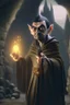 Placeholder: mr bean as robed goblin shaman wielding morning star in dark stone castle, 4 k, trending art, depth of field, volumetric light