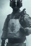 Placeholder: All black German soldier, wearing high tech mask, white smoke, dark, rage, sorrow, high definition, ultra 8 k, volumetric lighting, blue fire, fog