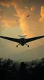 Placeholder: A trip of Amazonian with fathers on heads surrounding an crashed small airplane wondering and scared