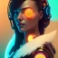 Placeholder: A beautiful portrait of a cyberpunk woman cyborg smiling facing camera orange color scheme, high key lighting, volumetric light high details with white stripes and feathers unreal 5, octane render, cinema4d, dynamic lighting, dramatic lighting, 4k, redshift render, highly detailed, hyper realistic like Tron the movie