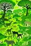 Placeholder: A lime green savanna filled with animals designed in African pottery