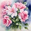 Placeholder: A stunning watercolor painting that captures the ethereal beauty of a bouquet of pink and white anturium. Each petal is delicately painted to showcase the smooth movement and translucent qualities of light, smoke, or other similar materials. The roses are arranged in a graceful manner, with their vibrant colors contrasting against the soft, flowing background. The overall effect is one of serene beauty and tranquility, as if the viewer has stepped into a dreamlike world.