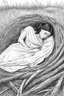 Placeholder: bible Realistic Beautiful Natural Ruth laying on the hay sleeping full body picture Black and white Coloring page