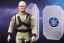 Placeholder: Mike pence G.i. joe toy doll space force uniform in a clear clamshell package hanging on rack in toystore