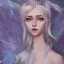 Placeholder: Fantasy cute fairy with wings, smiling, blue eyes, make up, long blond platinum hair, crown, beautiful dress, flowers in background, blender 3D