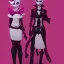 Placeholder: They have a red bow tie, much like Mangle and Bonnie, and long, sharp pink nails, Funtime Foxy has five fingers,They have three black buttons on each of their shins.