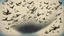 Placeholder: handmade drawing of a swarm of birds in the sky