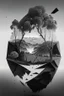 Placeholder: Beautiful landscape with trees, earth opens up and breaks down in black polygons.