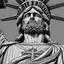 Placeholder: line toned, hedcut, wsj style, statue of cruicified Jesus of Liberty with a beard and wearing a cross and hanging from a cross, The statue male, hyperdetailed intricately detailed photoillustration ink drawing dystopian 8k resolution entire body of the statue is in the picture. digital illustration telephoto lens photography , same colors as the us treasury's one dollar bill, crucified"