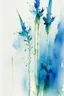 Placeholder: Abstract wet watercolour, blue green stalks delphiniums, centered