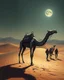 Placeholder: Bosch painting style ,nightmare, a camel looks like a robot made of metal in the desert , Aliens are walking along the caravan