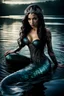 Placeholder: Beautiful mermaid on a lake, wet and dense, mysterious, siren, unholy, creepy, horror, dark, intricate design and details, dramatic lighting, photorealistic, cinematic, Anne Stokes