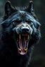 Placeholder: photorealistic, 4k, hyperdetailed large black wolf with hackles raised snarling