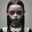 Placeholder: jenna ortega, wednesday addams hair style, make up, wednesday addams black dress, cinematic, wednesday style, hyper detail, 8k resulation