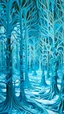 Placeholder: A cyan forest with frozen trees painted by MC Escher