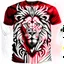 Placeholder: T-shirt graphic Lion symmetrical ink art colors red white and black hyper-detailed realistic 8k