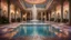 Placeholder: Superb pictorial multicoloured mosaic floor, tapestry-lined walls, swimming pool, fountain, relaxation, luxury, dream world, calm beauty, symmetry, fantasy world, magic, beautiful composition, exquisite detail, 135mm lens, adjust perspective, chiaroscuro, dynamic lighting