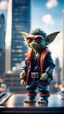 Placeholder: Hairy Gremlin pimp ninja on hipster star ship parked on top of sky scraper,bokeh like f/0.8, tilt-shift lens 8k, high detail, smooth render, down-light, unreal engine, prize winning