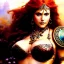 Placeholder: Drawing of beautiful face busty red Sonja,ancient leather armor, balanciaga fashion clothe painting by gaston bussiere, greg rutkowski, yoji shinkawa, yoshitaka amano, tsutomu nihei, donato giancola, tim hildebrandt, oil on canvas, cinematic composition, extreme detail,fit full head inside picture,16k