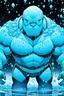 Placeholder: A large golem made of ice. Its eyes are blue. It is surrounded by snow. It is snowing around it. Whole figure. Comic-book style.