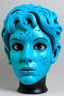 Placeholder: Full rubber female face with rubber effect in all face with black freckles and cyan hair sponge rubber effect