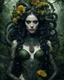 Placeholder: length image gothic horor photography realistic art of beauty makeup Gothic medusa surrealism,cobra snakes wrapped around body grotesque, mysticism, flowers jungle, fabulous living outlandish dragonfly floral spiral twisted ornate world in baroque style half body medusa girl dark creepy forest dryad