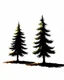 Placeholder: 2 isolated spruce/pine trees with ground shadow, stylized graphic with watercolor
