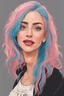 Placeholder: a portrait of a cute spanish girl with colored hair and large blue eyes and big lips in her 40s