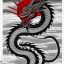 Placeholder: Ukiyo-e styled art, black and white picture with a red dragon