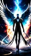 Placeholder: Gorgeous digital artwork. To merge Slender Man with Angel. Very strong and agile with his wings, the Cosmic Feng stands his ground. Chicken in the Chaos God Realm