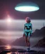 Placeholder: Ultra Realistic retro sci-fi 1960 scene, waist up view portrait, blonde woman, sweet young Marilyn Monroe face, perfect iris, tight latex coat, alien planet background, tight style, steel sphere dron levitating, fog, rain, soft color, highly detailed, unreal engine 5, ray tracing, RTX, lumen lighting, ultra detail, volumetric lighting, 3d, finely drawn, high definition, high resolution.