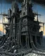 Placeholder: A black fortress with a dungeon filled with chains painted by Max Ernst