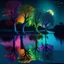 Placeholder: A colorful 5feet trees near river shining in the night reflection of moon light