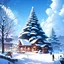 Placeholder: Giant tree clouds with houses paisage snow