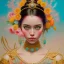 Placeholder: iv_a painting of a young woman, figurative art, an acrylic detailed painting,art style by Harumi Hironaka, turquoise pink and yellow, james terrell art, trending on artstation, soft lines,intricate art by bastien lecouffe deharme and greg rutkowski