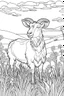 Placeholder: coloring page, goat in meadow, cartoon style, thick lines, low detail, no shading