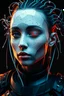 Placeholder: Face Shape: Glitched and polygonal—flickers between perfect symmetry and broken geometry. • Skin: Covered in pixel-like holes and corrupted data patches that flash white noise. • Eyes: One large eye that flickers like a corrupted camera lens. Bleeds binary code. • Hair: Flickering cables that spark when touched, or dissolve into numbers. • Outfit: Broken digital armor, like an unfinished VR avatar—parts are missing or out of sync.