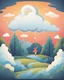 Placeholder: Leap of faith: The shortest distance between two clouds., sticker, 2d cute, fantasy, dreamy, vector illustration, 2d flat, centered, by Tim Burton, professional, sleek, modern, minimalist, graphic, line art, vector graphics