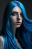 Placeholder: Hyper realistic model with long blue hair and blue eyes