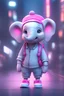 Placeholder: cartoon cute elephant with white and sneakers, Cyberpunk realism style, front view,, zbrush, Arys Chien and light magenta, lit children, 32k uhd, street fashion, round,8k,HD