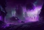 Placeholder: Intact & Functional Sci-fi Colony, Inside Destroyed City, Street View, Dense Purple Fog, Dead Soil, Broken Roads ,Black Night Sky, Stars, Space, Distant Alien Planets