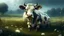 Placeholder: Fantasy digital illustration: old, sad cow in the meadow