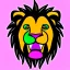 Placeholder: A sticker design in a minimalistic style featuring a caricature lion in vivid colors. The subject is presented alone on a neutral background.