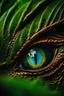 Placeholder: Giant dragon eye peaking from a lush brush, macro lens, extreme detailed, photorealistic, cinematic lights, luminous eye, striking contrast, exquisite clarity