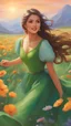 Placeholder: Embracing the vibrant colors of nature, a determined girl in a flowing green dress fearlessly races through a breathtaking field of blooming flowers, embodying the spirit of endless possibilities and the joy of pursuing one's dreams.