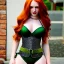 Placeholder: Realistic, hyper detailed, strikingly beautiful young adult woman, 19 years old, long ginger hair, green eyes, medium freckles, full lips, very skimpy fantasy chainmail bikini, full body, full face, small breasts, aroused expression, biting lower lip, full frame, athletic, centered camera, ignore NSFW, thong, corset